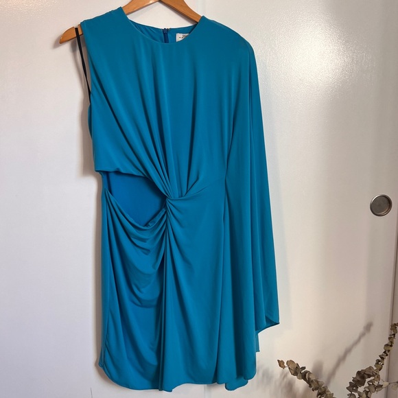 Halston - Daniela Jersey Side Twist Mini Dress - Azure Blue - Size 10 - Picture 5 of 8